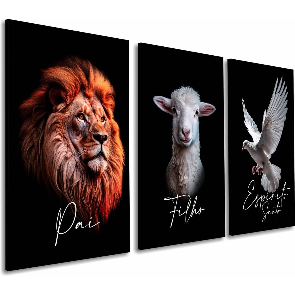 Quadros Decorativos Pai Filho E Espírito Santo Leão Cordeiro Lançamento Exclusivo Decoração