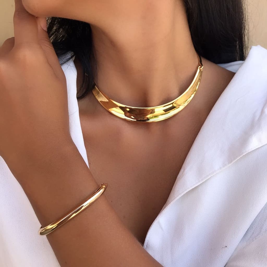 Choker Gargantilha Aro Dourada Espessa Banho de Ouro Garantia AH6