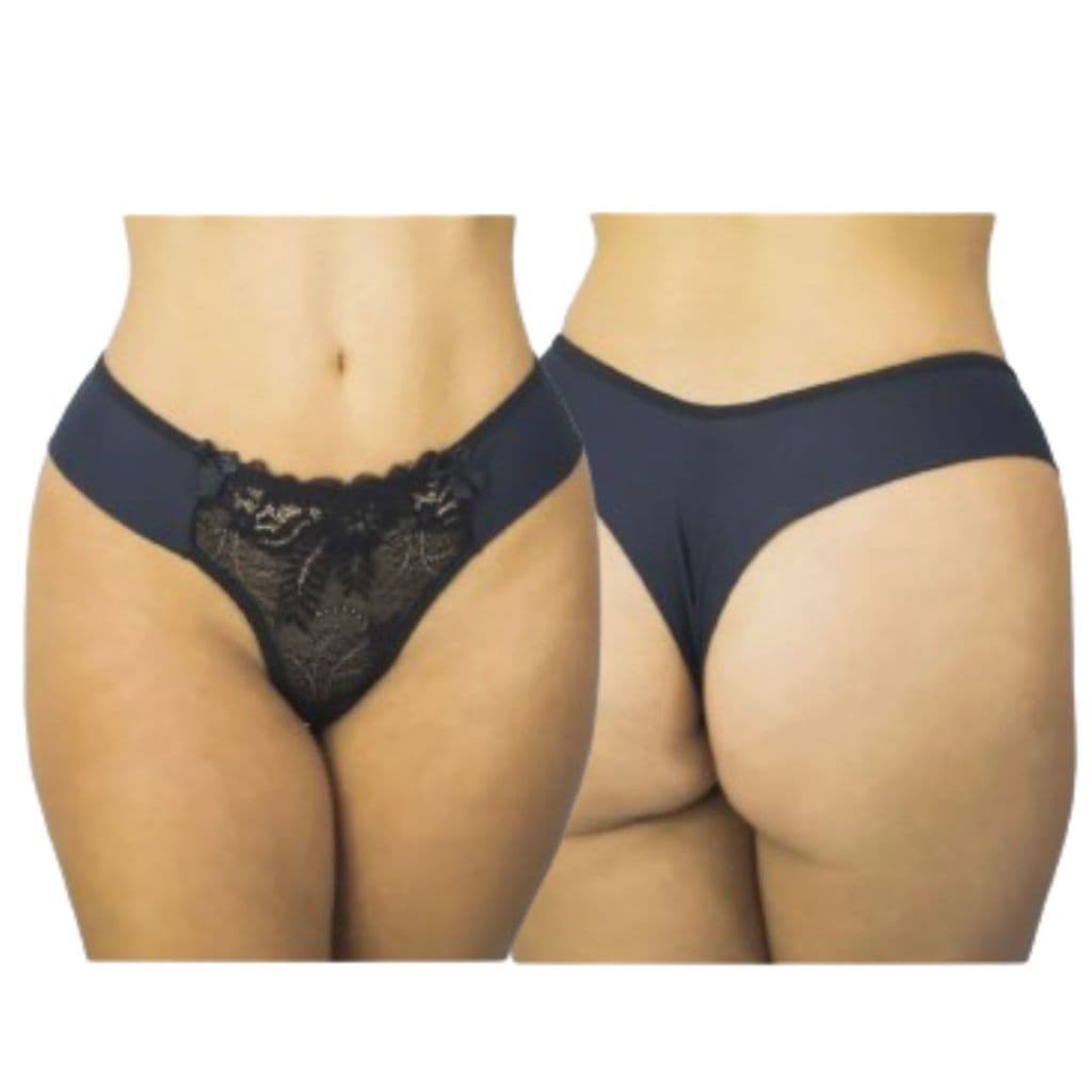 Calcinha Tanga Luxo Feminina Plus Size Em Microfibra De Poliamida E Renda Costas Fio Duplo E Lateral Dupla Calcinhas