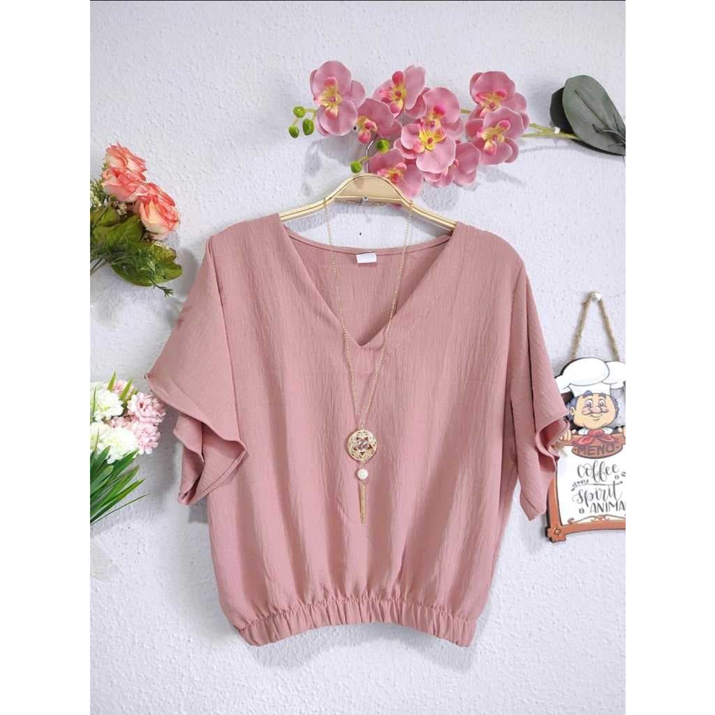Blusa  duna feminina elastico na cintura gola V moda feminina de verão