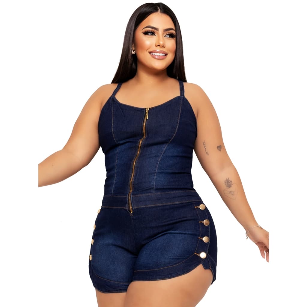 Macaquinho Jeans Feminino Plus Size com Elastano G1g2g3