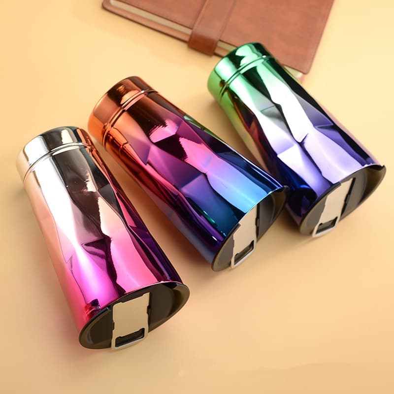 Copo Térmico de Aço Inox Titanium 473ml Com formas 3D Design Diamond C/ Tampa e abridor Cores Metálicas