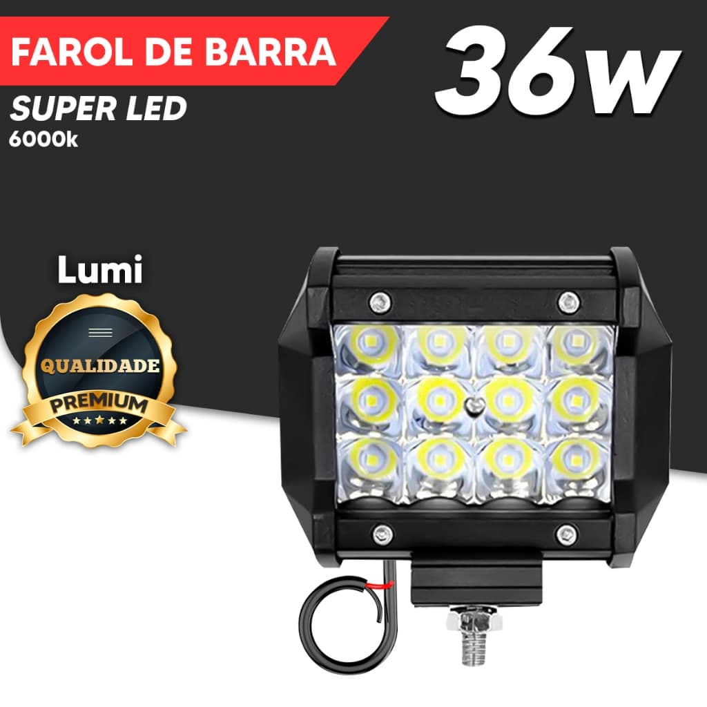 Kit Farol De Barra Quadrado 10cm 12-24 LED 36-72w 12-60V IP65 Branco Frio