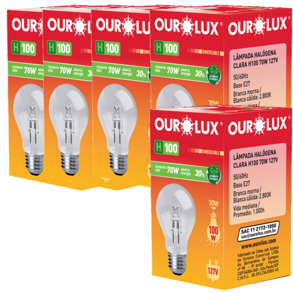 Kit 5 Lâmpadas E27 Halógena Clara 70w P/ Churrasqueira 127v