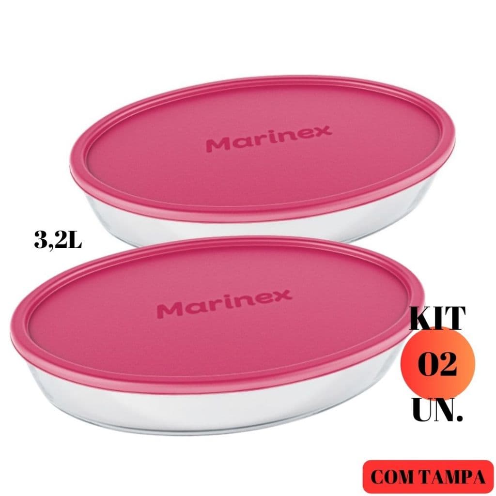 Kit 02 Assadeira Oval Vidro Com Tampa 3,2L Resistente Forma Refratario Grande Jantar Almoço Temperado Sobremesa Assado Cozinha Nadir Figueiredo Buffet Mesa Posta Bacia Cumbuca