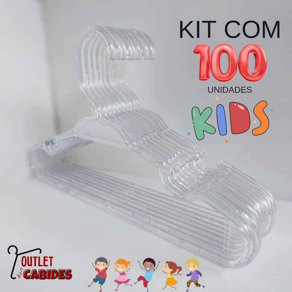 KIT 100 CABIDE TRANSPARENTE CRISTAL INFANTIL REFORÇADO E RESISTENTE ROUPAS PESADAS LEVES E ORGANIZADAS