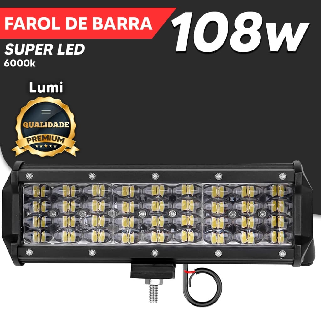 Kit Farol De Barra 24cm Dubra 4 36-60 LED 108-180w 12-60V IP65 Branco Frio