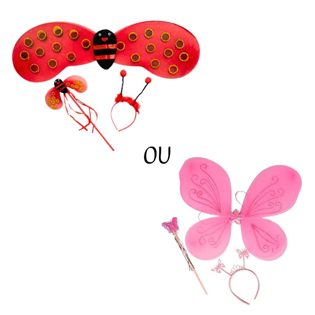 Fantasia Asas de Borboleta e joaninha Tiara Varinha