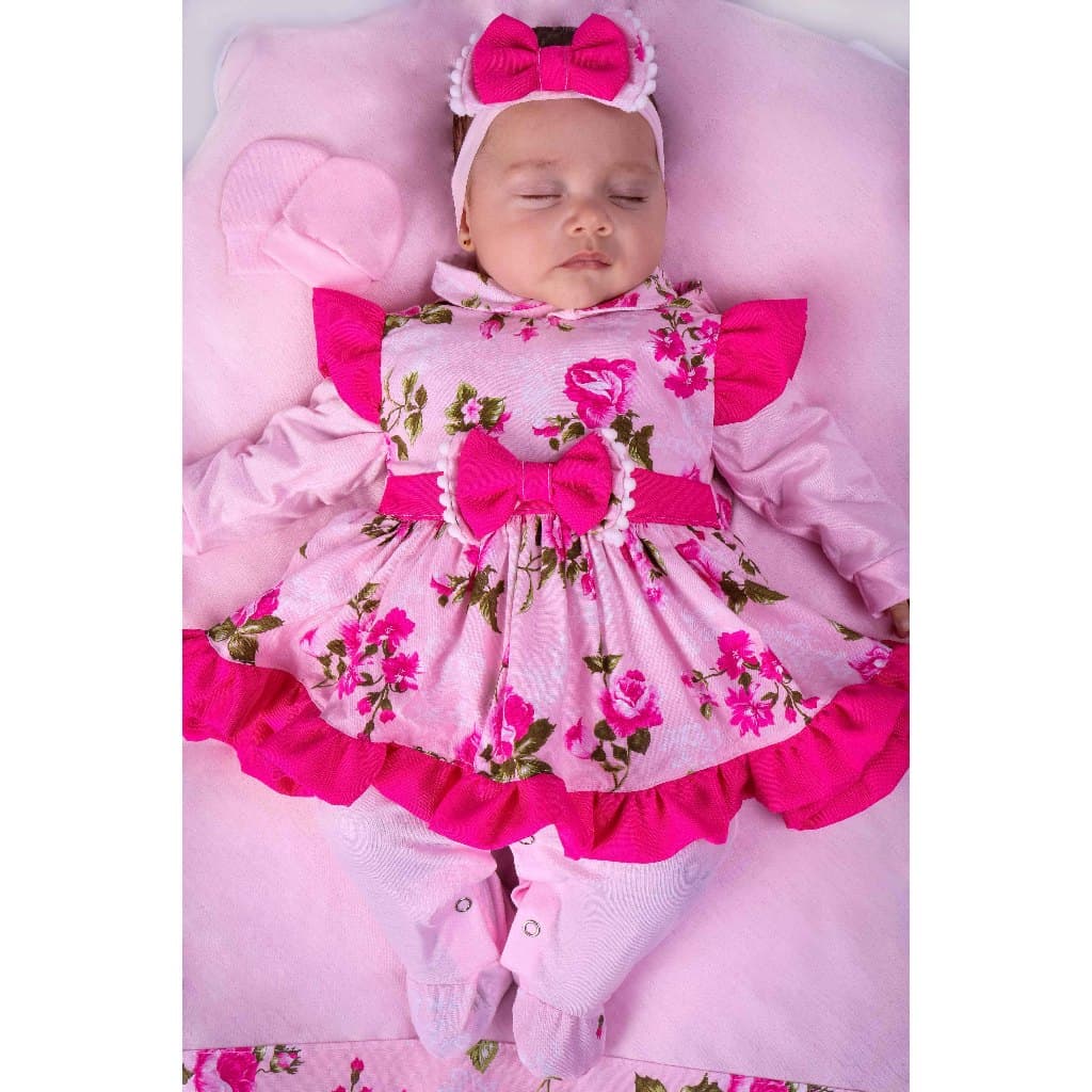 Saida De Maternidade Feminina Luxo Pom Pom Kit Bebe Menina 4 Peças Vestido