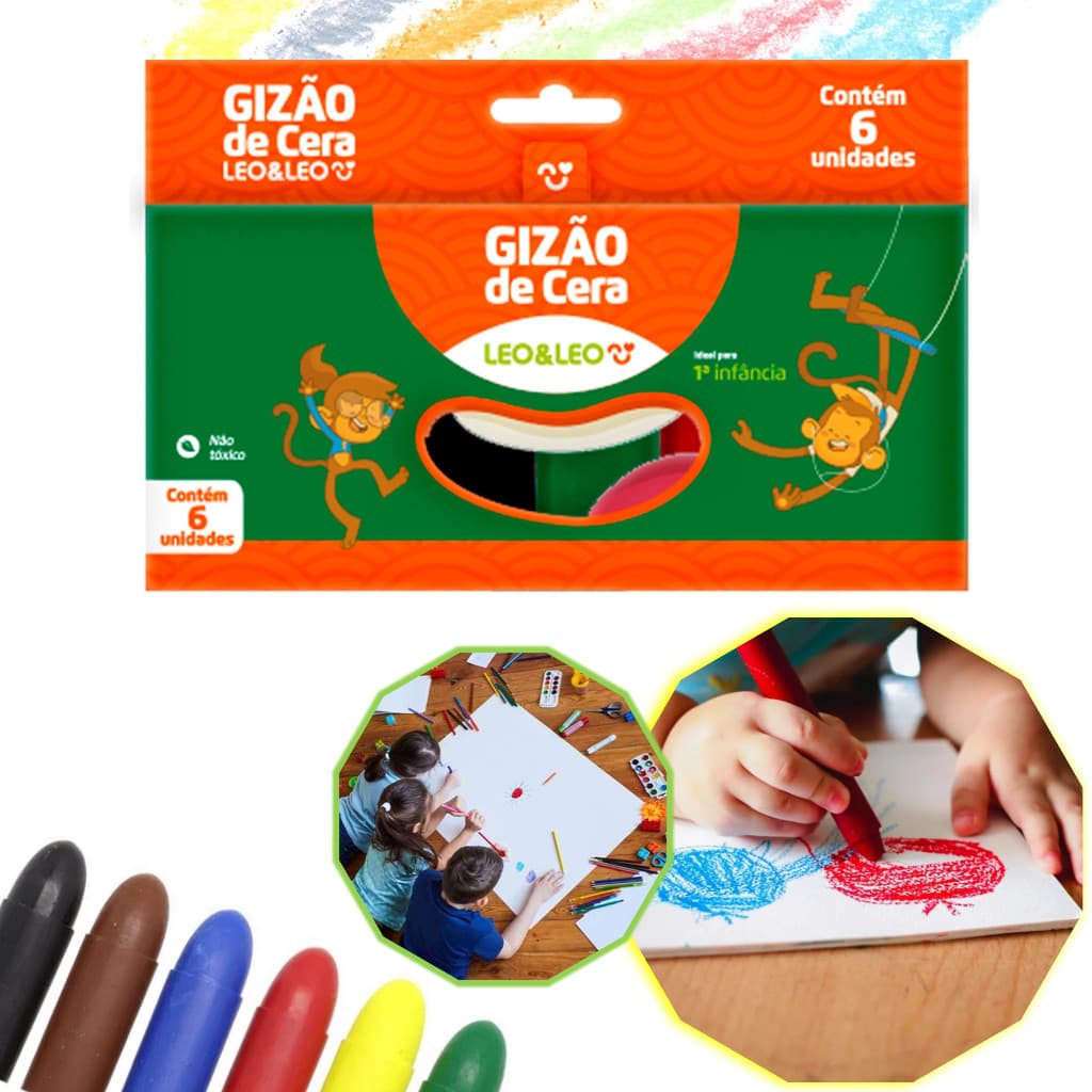 Gizão De Cera Meu 1° Giz Escolar Grosso Big 6 Cores Atoxico