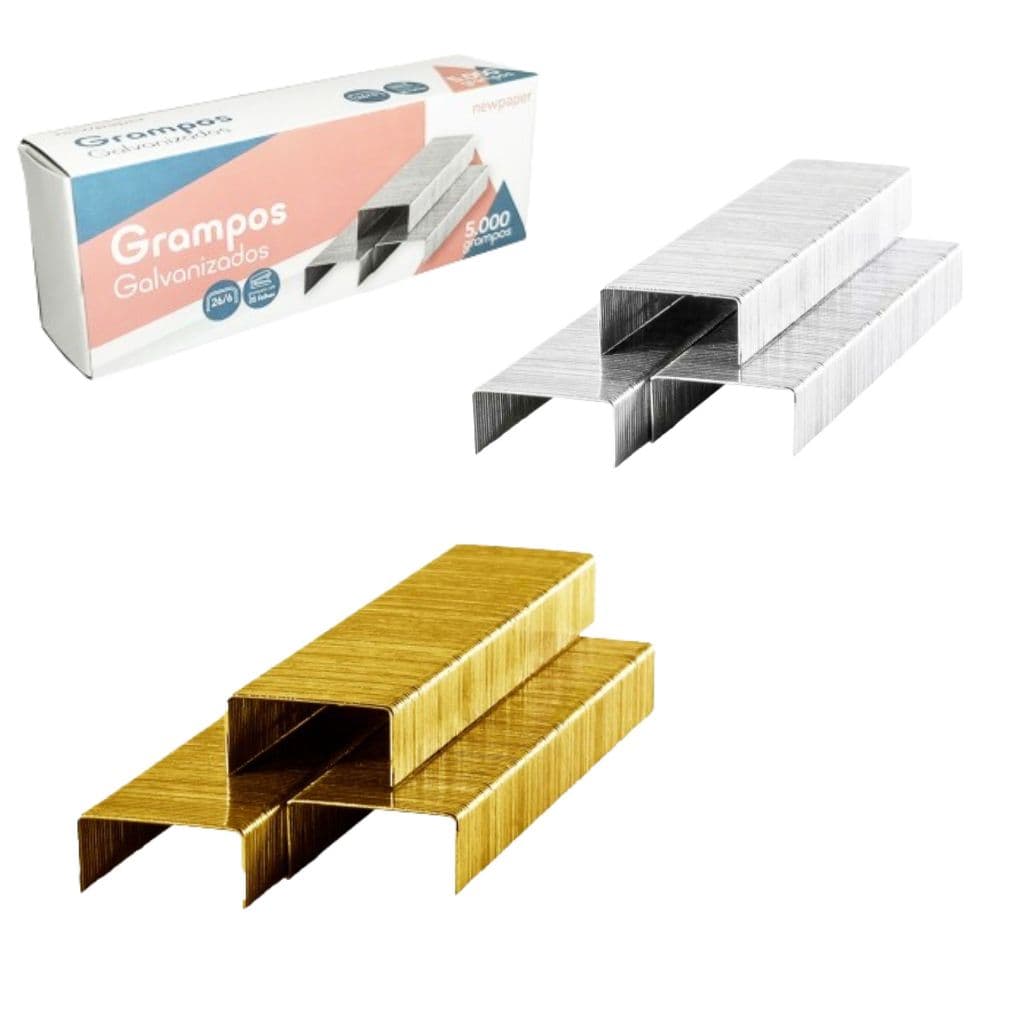 Grampo Para Grampeador Galvanizado Prata / Dourado NewPaper 5000 Peças 26/6