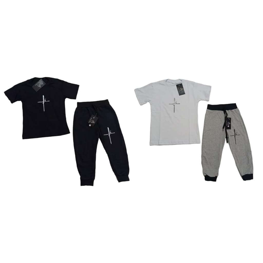 Kit 2 Conjunto Camiseta + Calça Moletom Infantil Fé Religião Gospel Oferta