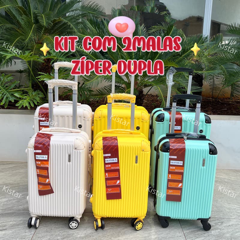 Mala De Viagem Dordo 10KG Expansível KIT COM 2 MALAS Zíper Dupla Rodas Dupla Removível top