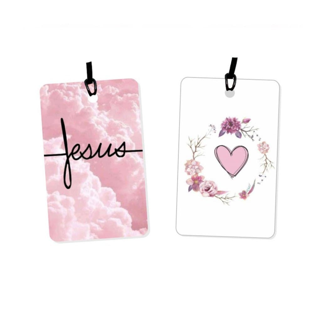 02 Tags para Malas, bolsas e mochilas - temas Gospel Cristãos para identificação - em PVC e fio de silicone - ref 03.