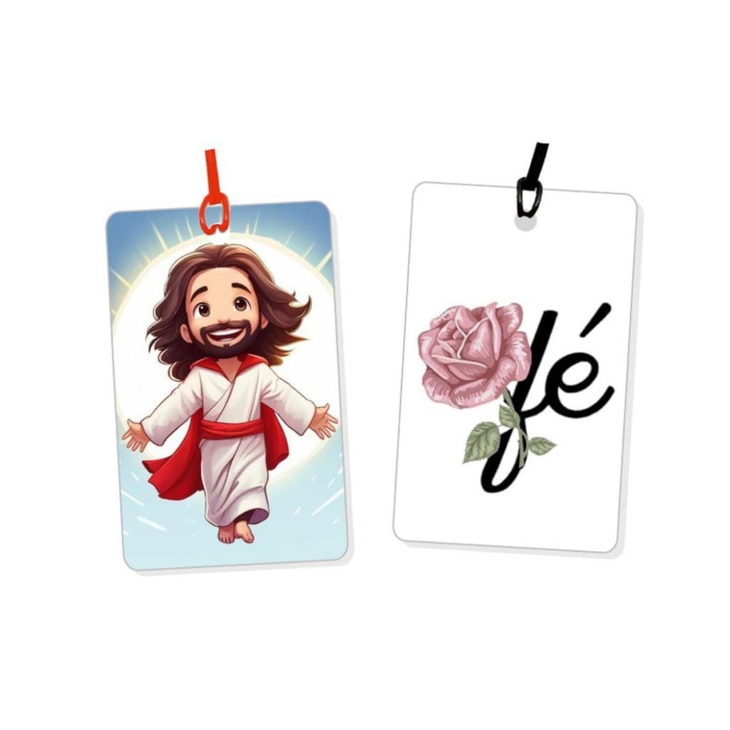 02 Tags para Malas, bolsas e mochilas - temas Gospel Cristãos para identificação - em PVC e fio de silicone - ref 09.