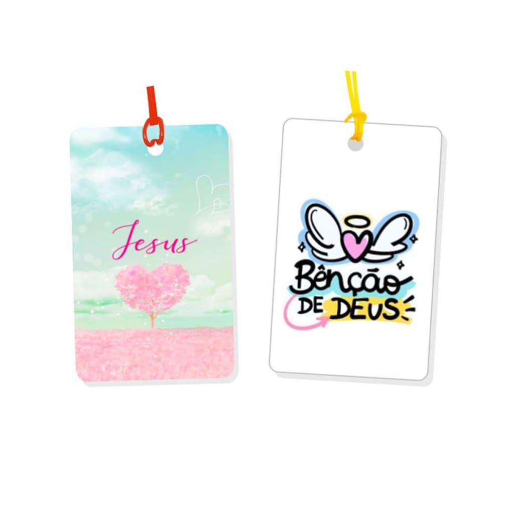 02 Tags para Malas, bolsas e mochilas - temas Gospel Cristãos para identificação - em PVC e fio de silicone - ref 10.