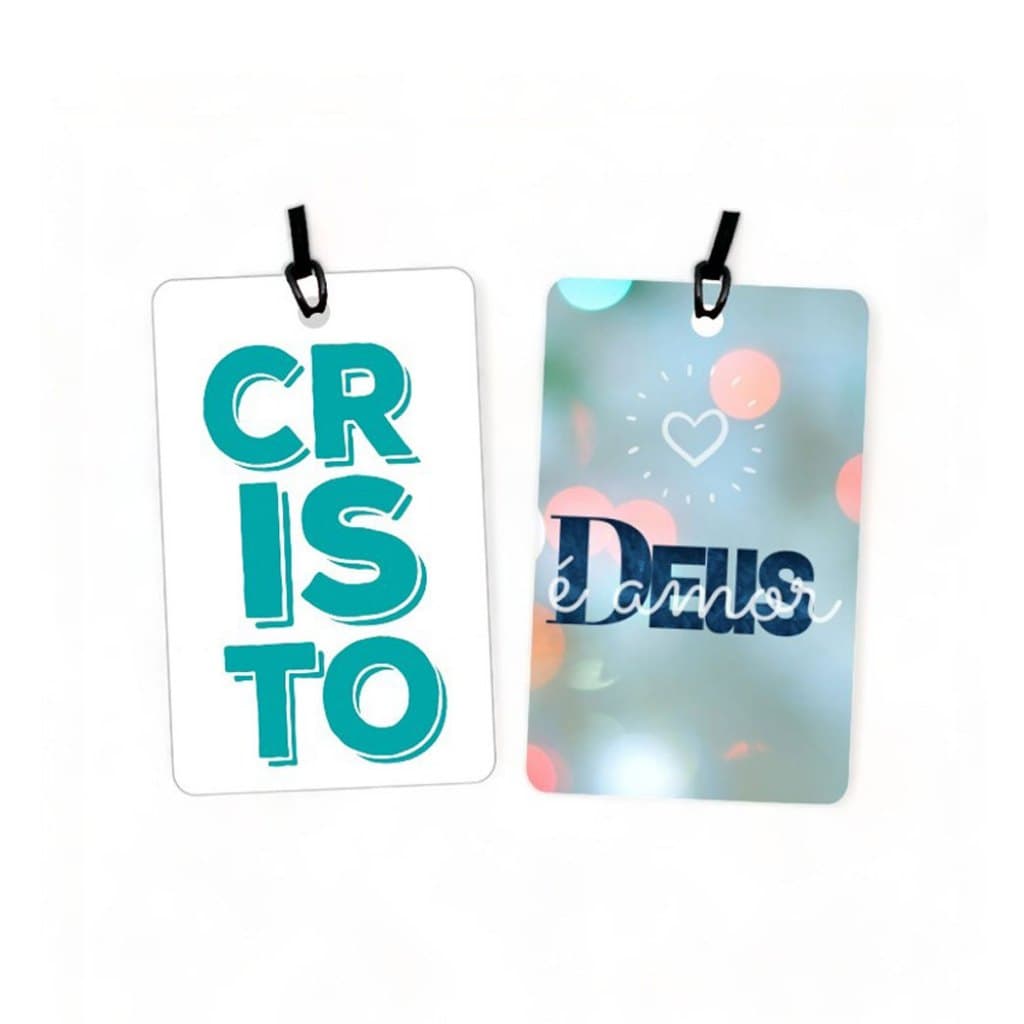 02 Tags para Malas, bolsas e mochilas - temas Gospel Cristãos para identificação - em PVC e fio de silicone - ref 13.