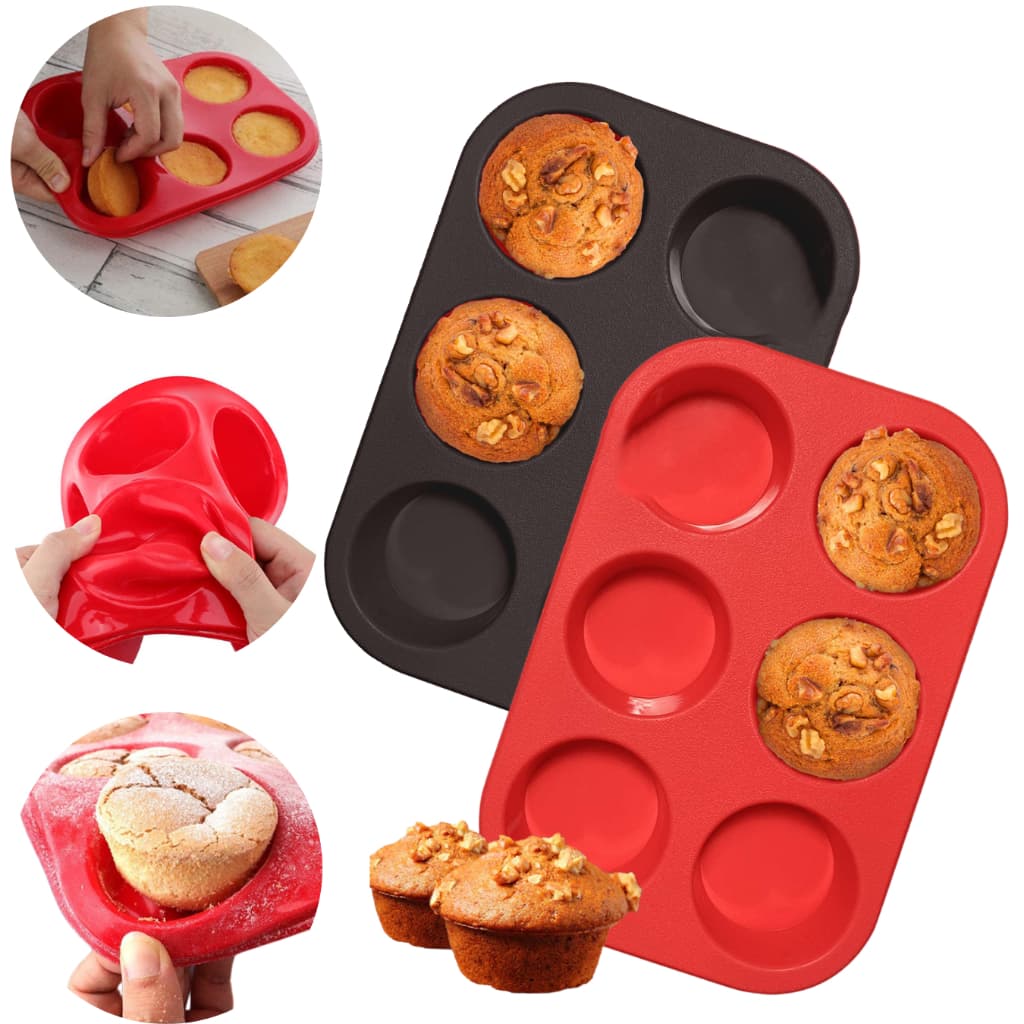 Forma de Cupcake em Silicone Assadeira Bolinho com 6 Furos Cavidades para Mini Bolo Pão de Queijo
