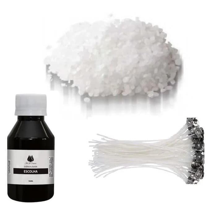 kit para Vela artesanal aromática essência 100ml + 10 Pavio com 10cm + 500grs Parafina Lentilhada