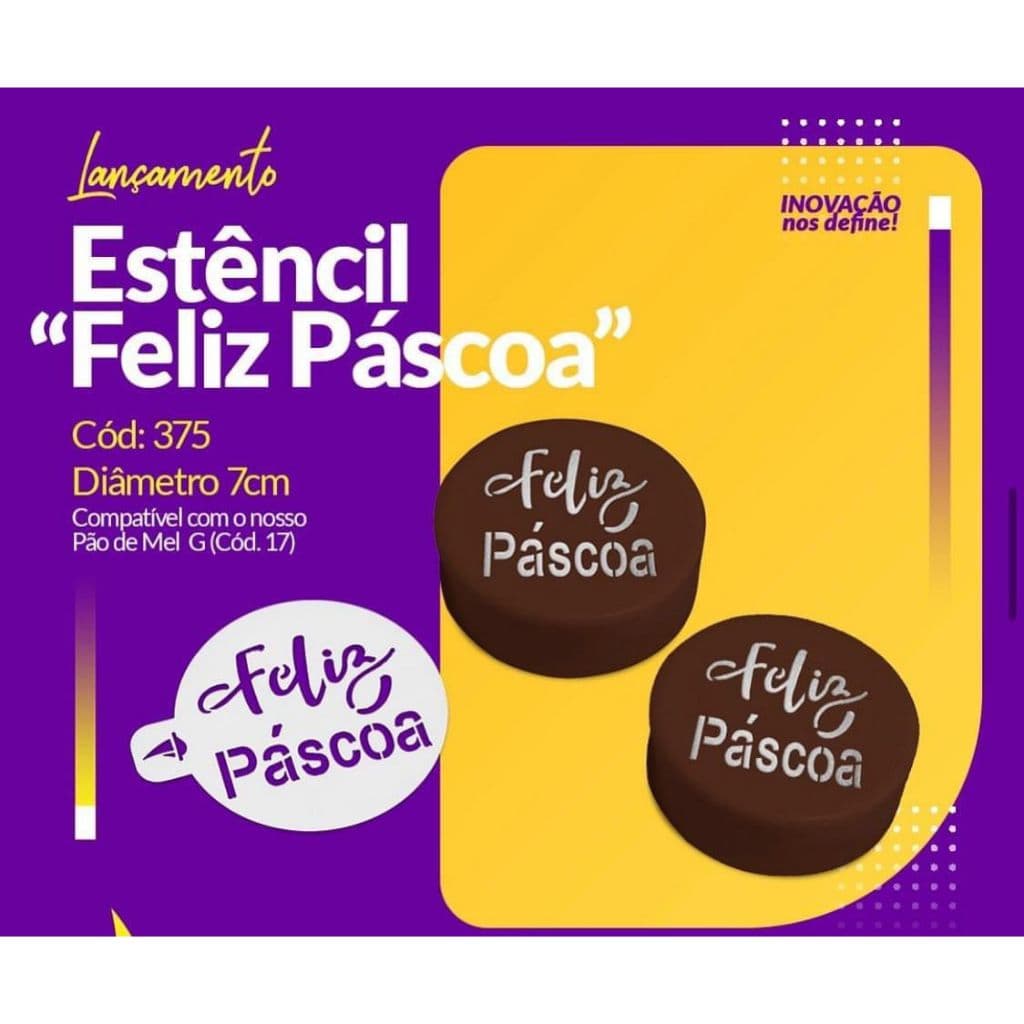 Estêncil P/ Pão De Mel 7cm “Feliz Páscoa” - Porto Formas CÓD. 375