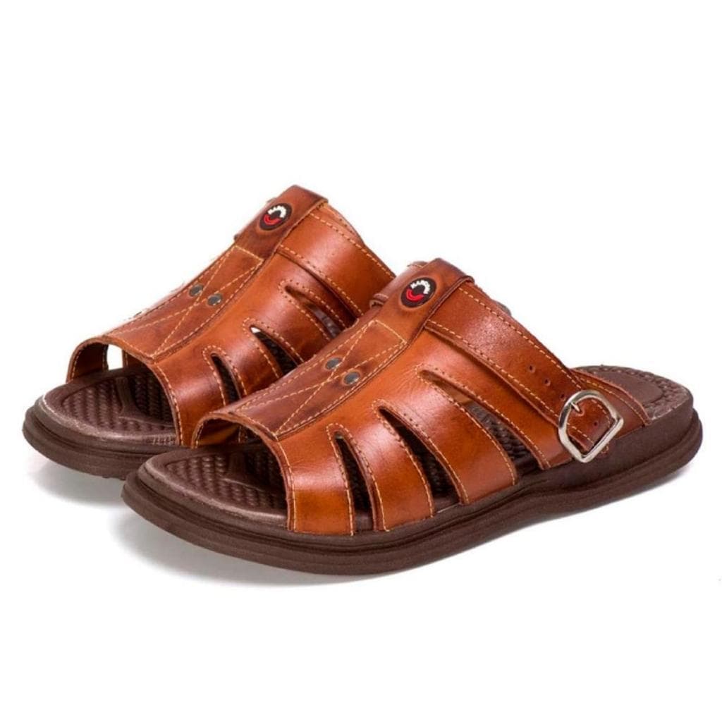 Sandália Chinelo Masculino Em Couro Legítimo Anatômico Ortopédico