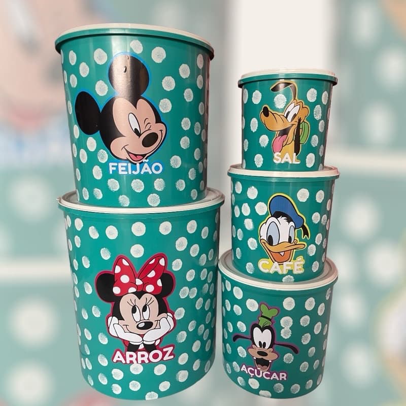 Conjunto 5 Porta Mantimentos Cozinha Disney