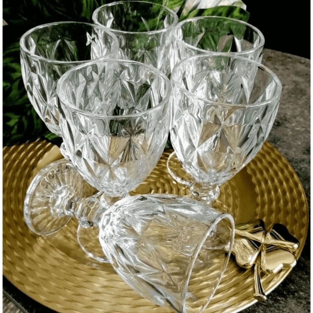 Jogo 6 Unidades Taça Diamond Vidro Transparente | 240 ml