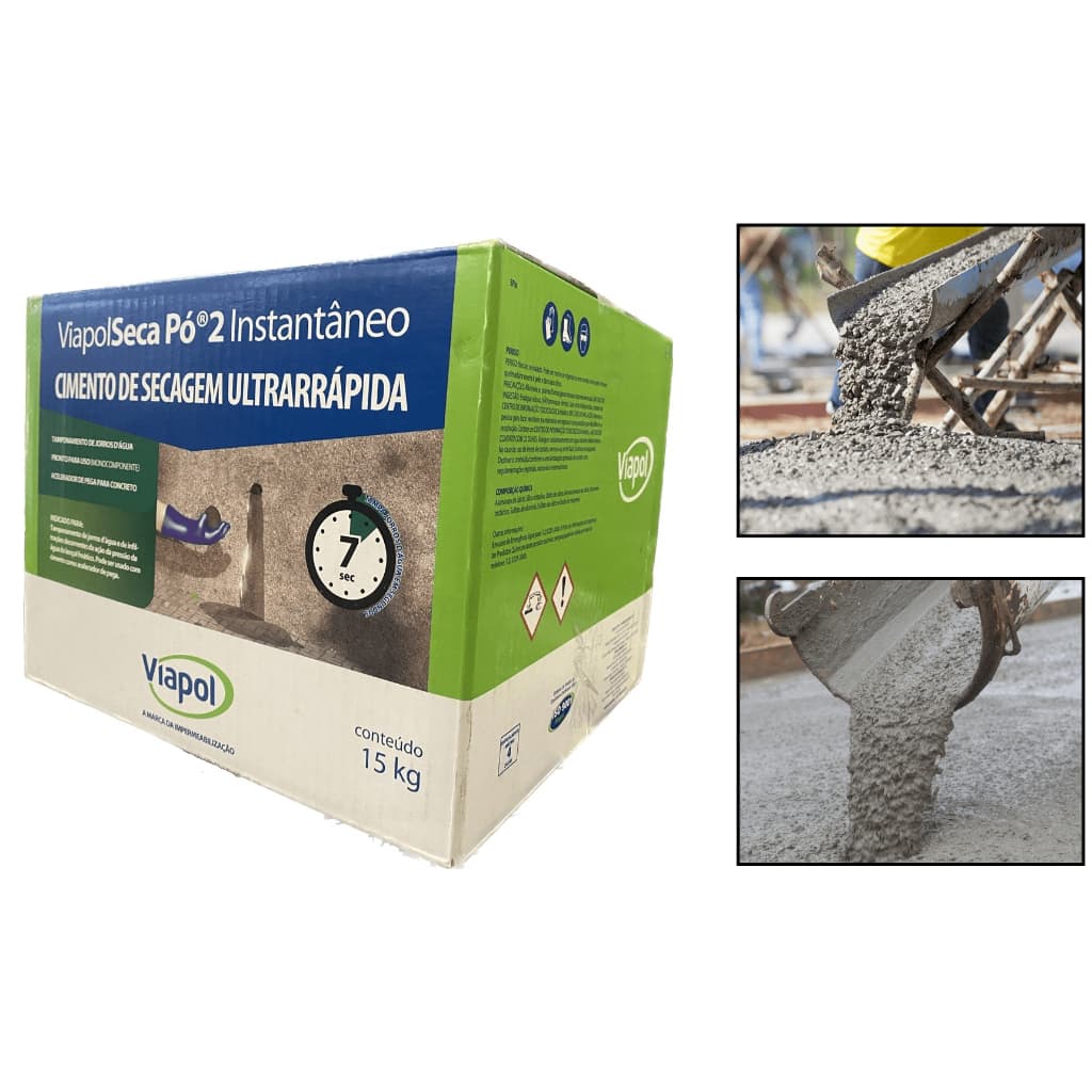 Cimento De Pega Acelerador Impermeabilizante Tamponamento Pó 2 15kg VIAPOL