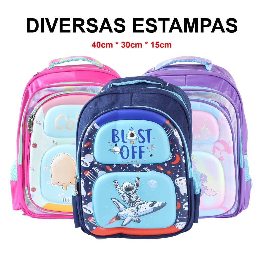 Mochila Escolar Grande - 6 a 12 anos - Volta às Aulas - Infantil para Meninas e Meninos - Masculina e Feminina - Desenhos Infantis