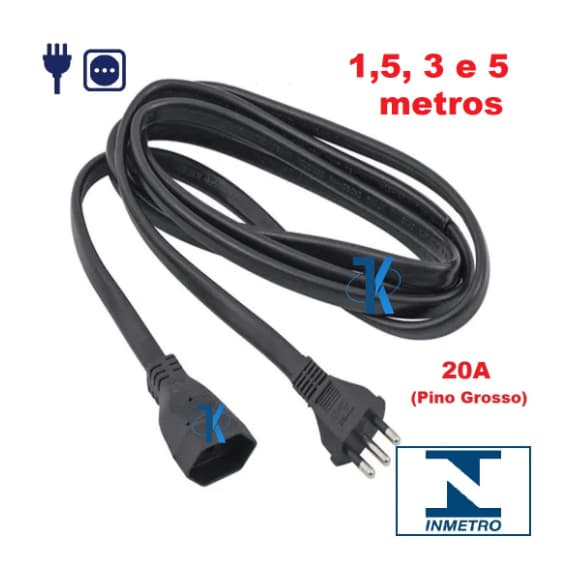 Extensão Elétrica / Cordão Prolongador Megatron (INMETRO)- 20A 2P+T - Bivolt - Preta