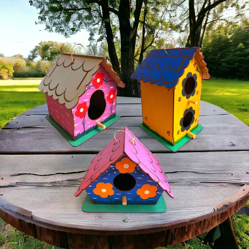 Kit Casas de Passarinhos Artesanal Decoradas 3 Unidades