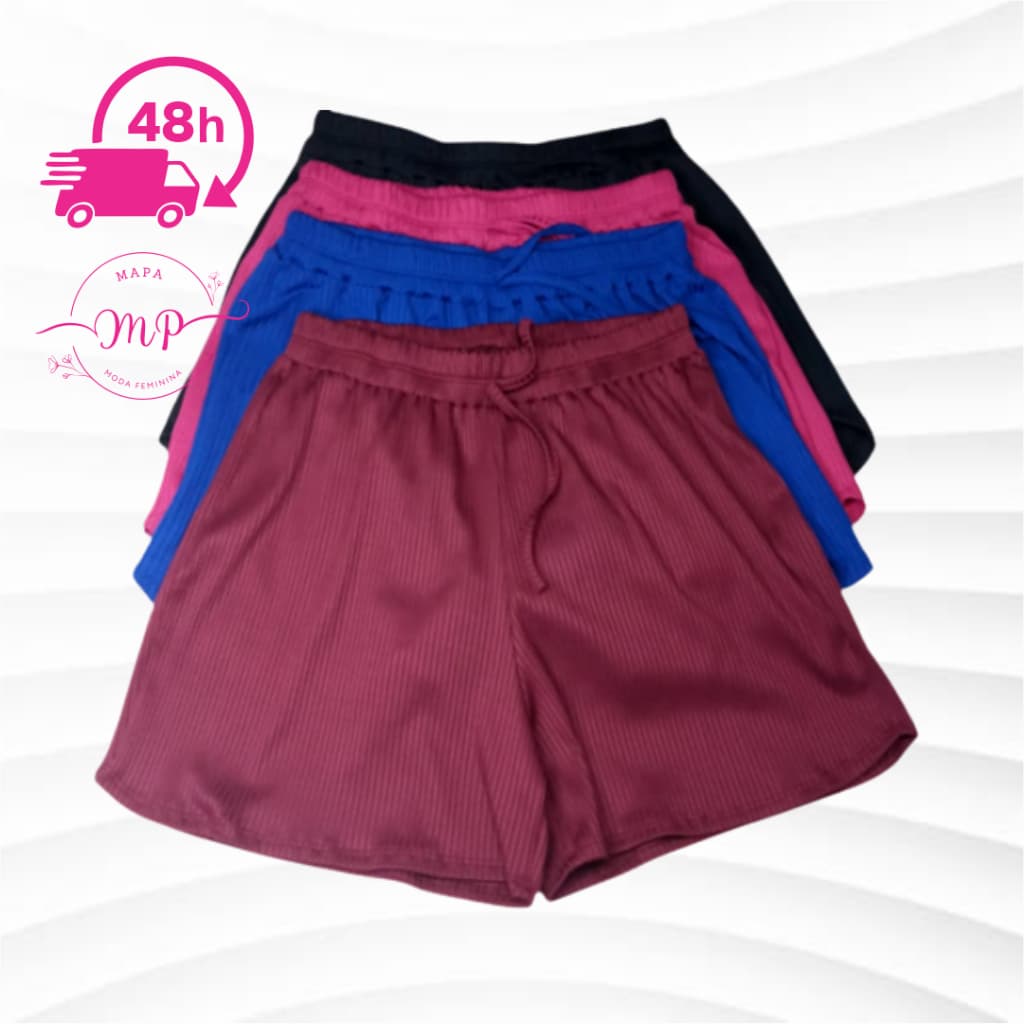Short Adulto Malha Canelada Moda Verão Shortinho Feminino Soltinho Leve Bermuda Básico Tecido Canelado Roupa Feminina