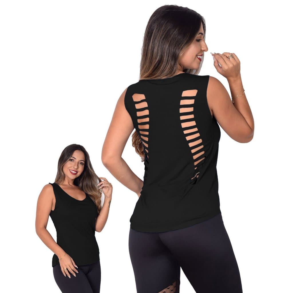 Camiseta Regata Feminina Fitness Tapa Bumbum Blusa  Academia Recorte Lase malhar esportiva destroyed