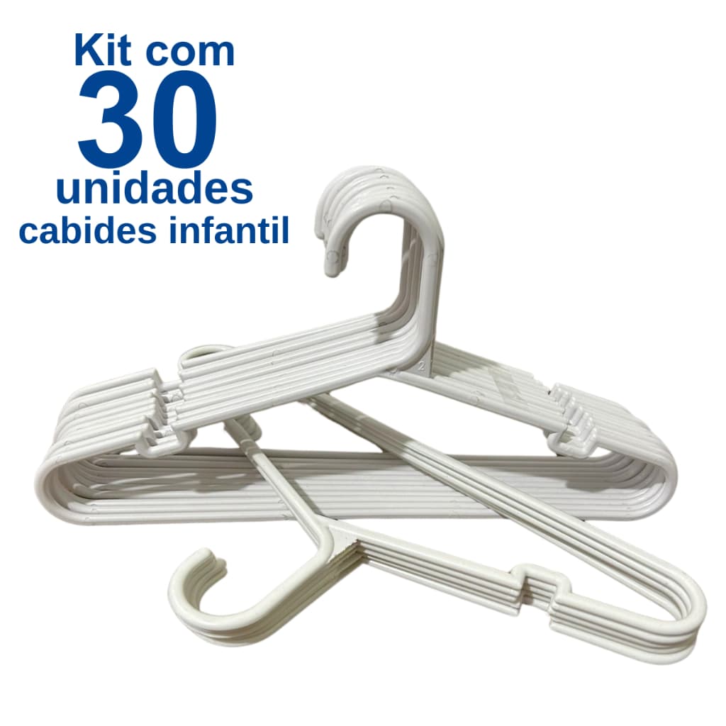 Kit 30 Cabides Infantis Reforçados Branco para Organização