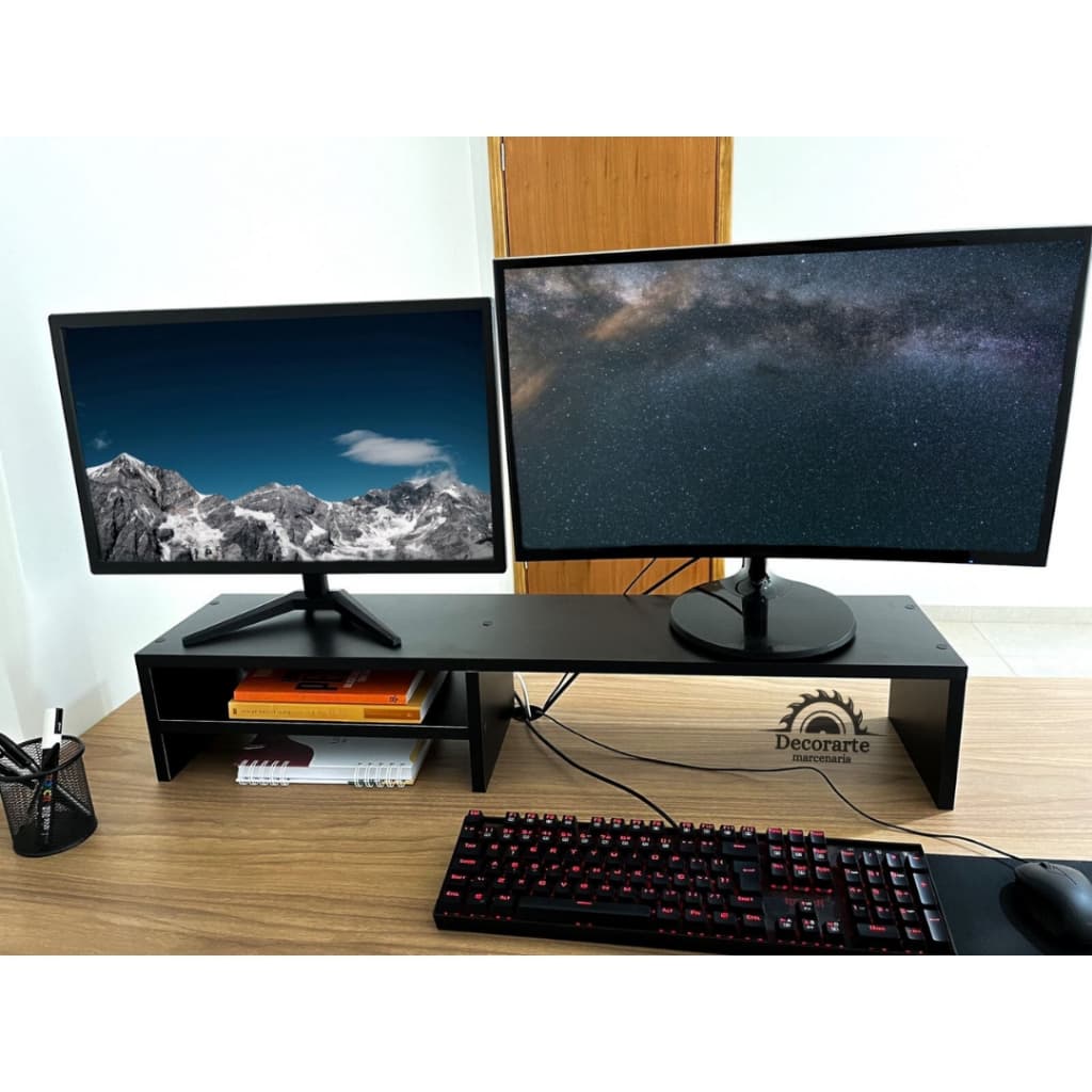 Suporte de mesa em MDF Para Monitor Gamer Home Office 90cm preto branco mdf qualidade preto e branco
