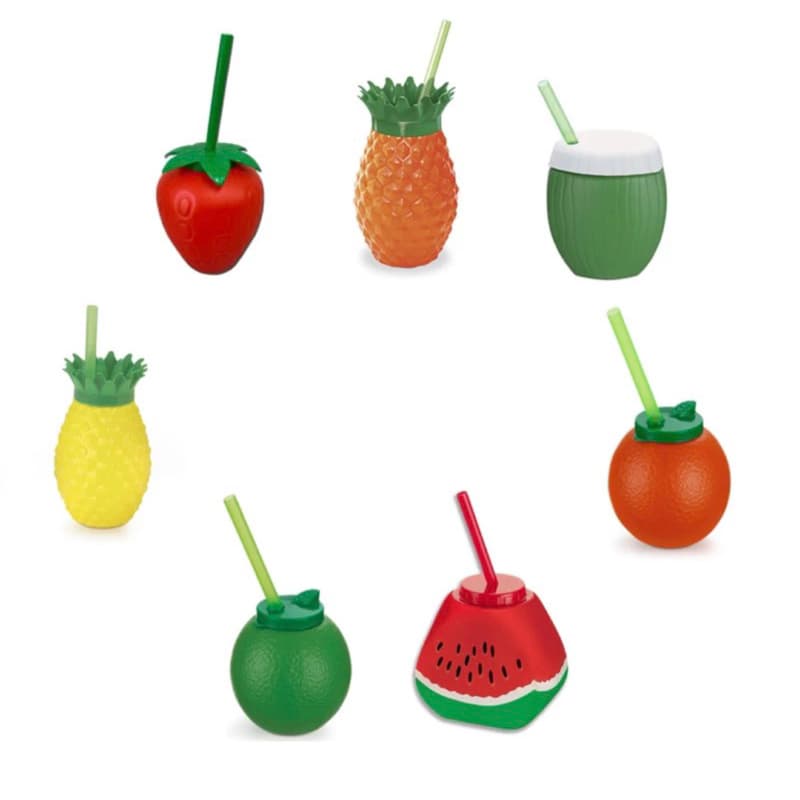 Kit Copos Formato De Fruta com Canudo