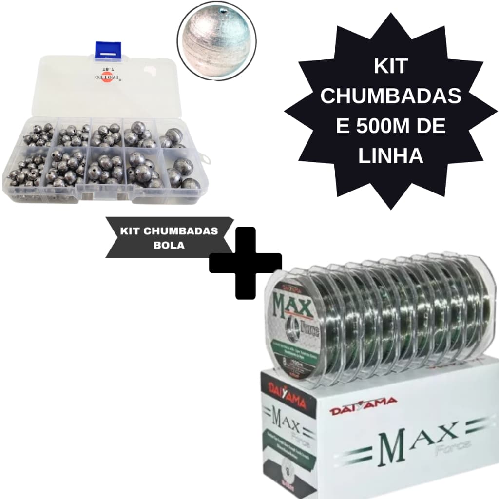 Kit de Pesca Chumbadas e Linha 500m Monofilamento Pesca Pescaria Pescar Redonda Oliva Bola Pescaria