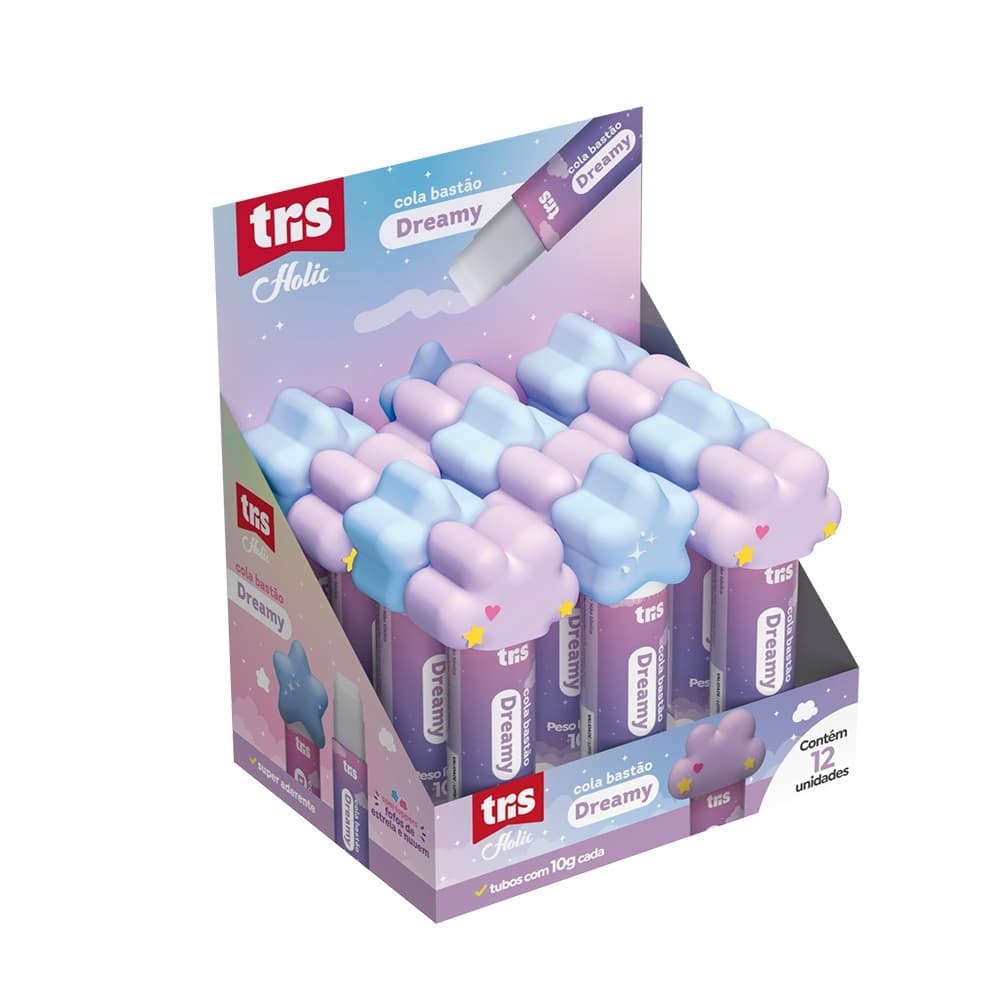 Cola Bastão Branca Dreamy 10g Tris - Cola com Topper Nuvem ou Estrela