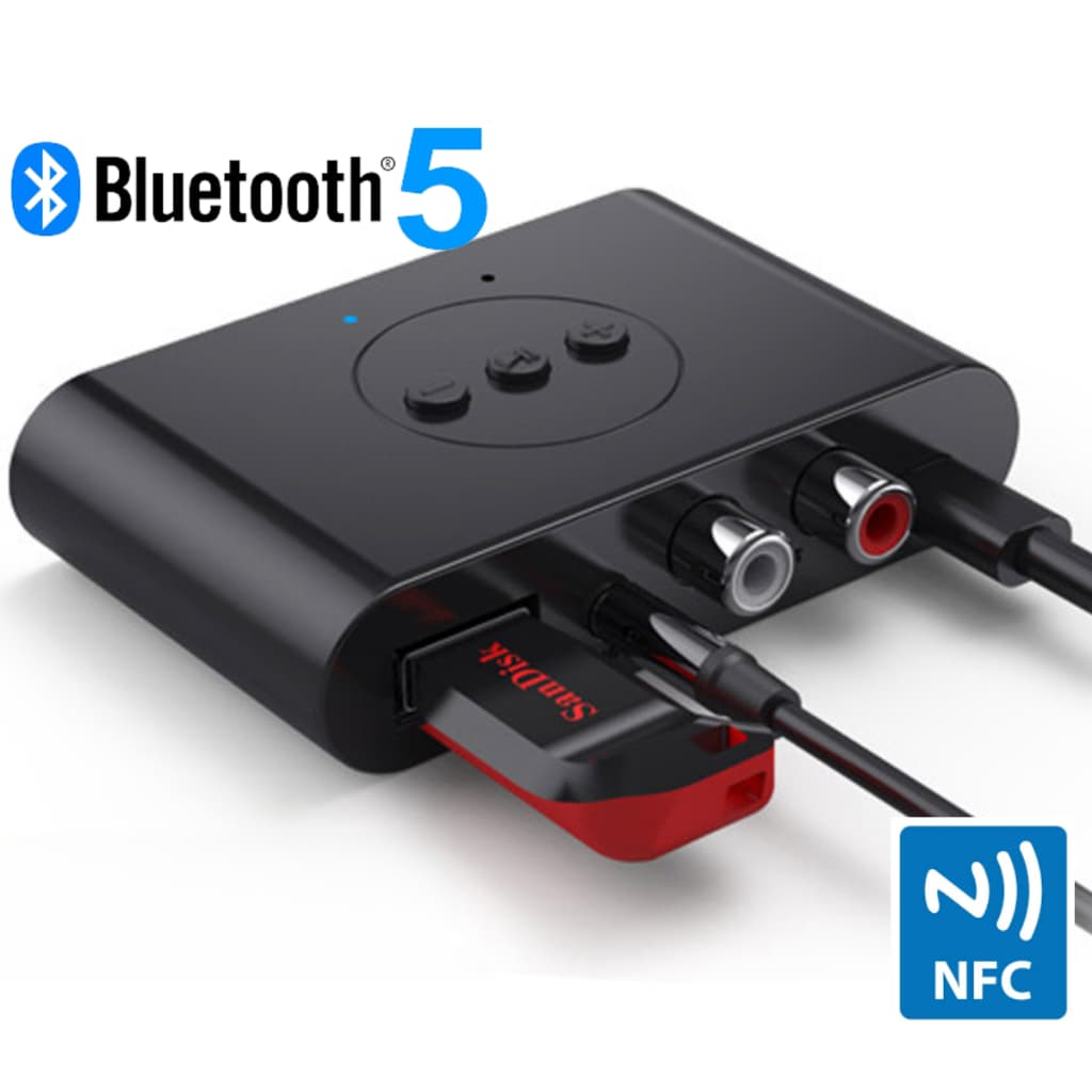 Receptor de Áudio USB Tipo-C Bluetooth NFC com P2 e RCA