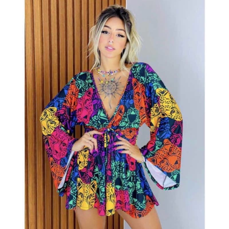Macaquinho Feminino leopardo estampa  Moda blogueira tendencia macaquinho tigre estampado