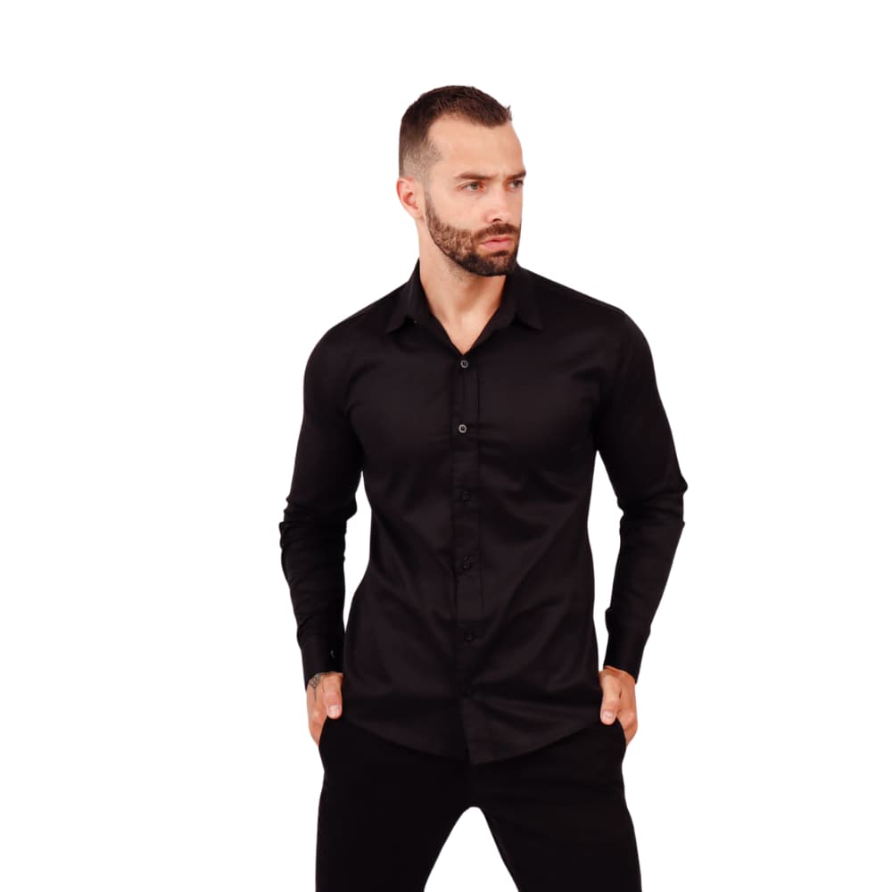 Camisa Slim Fit Masculina Manga Longa Lisa