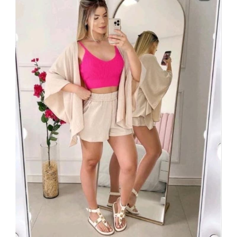 Conjunto femenino kimono+ short  2 peças verão  Moda blogueira