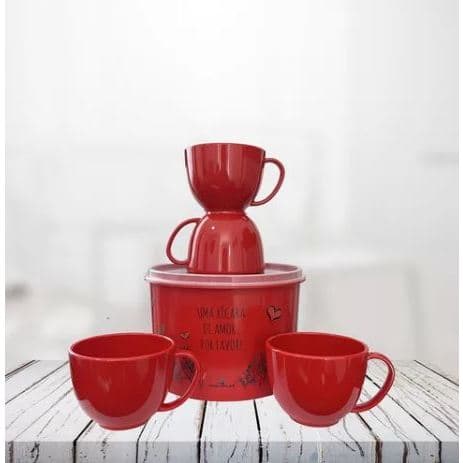 Kit Pote De Cozinha Com 4 Xícaras De Chá Acrílica Vermelho Presente Dia das Mães/Chá de Panelas!!!!!