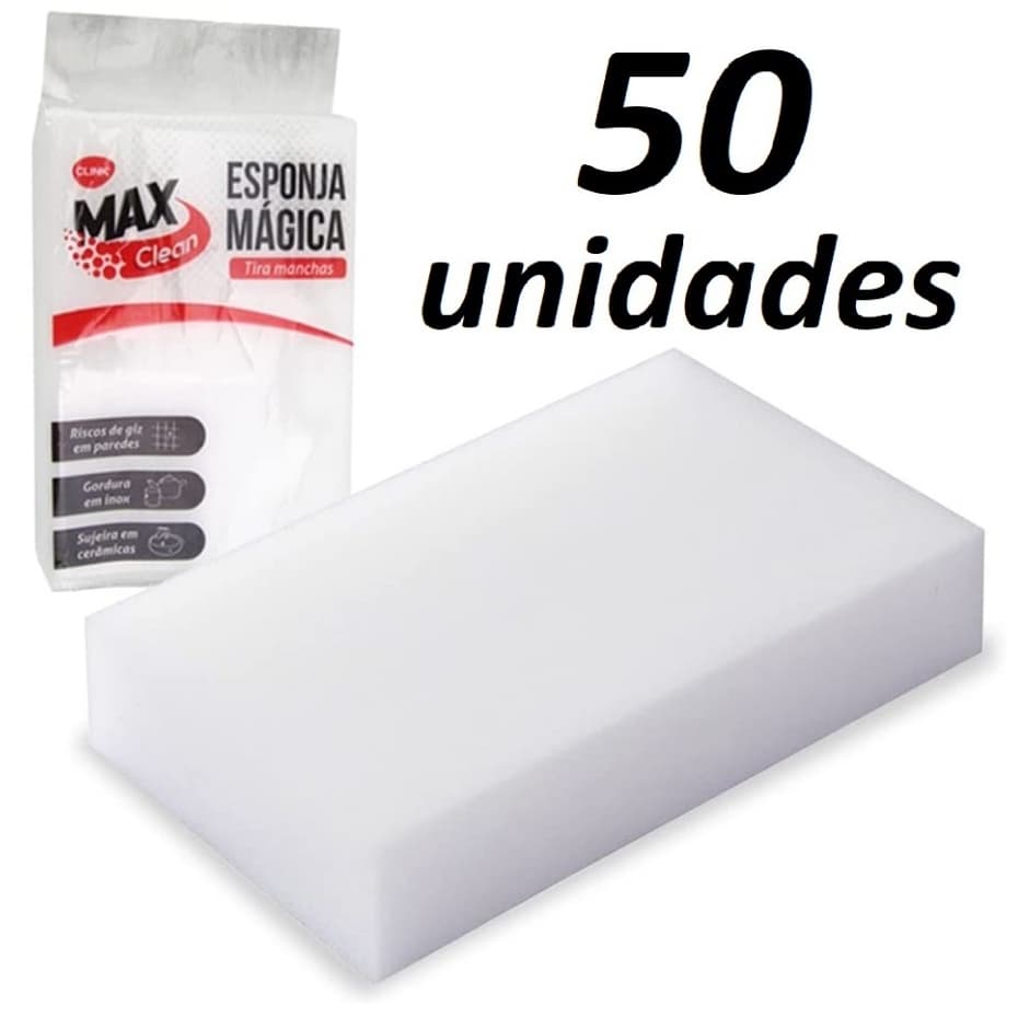 Kit 50 Esponja Mágica Bucha Melamina Tira Mancha Original Desengordura Limpeza