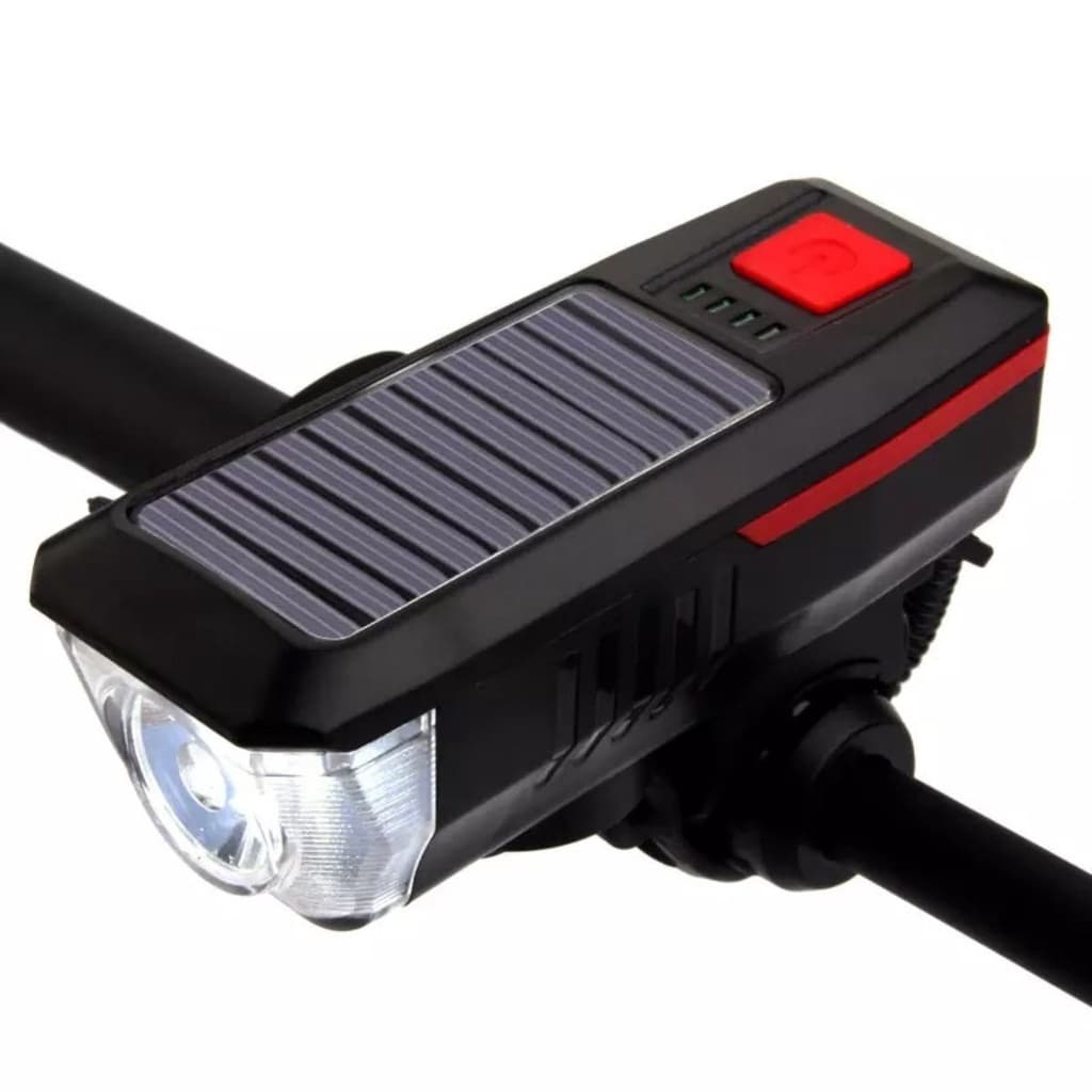 Lanterna De Bike Solar Com Buzina Super Potente Recarregável 3 modos de luz
