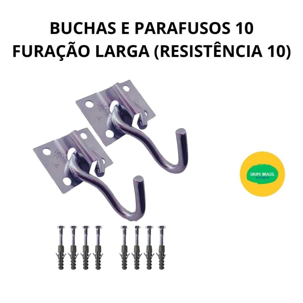 KIT Acessórios Rede de Dormir | PAR Ganho com Bucha e Parafuso 10 | Aço Zincado Reforçado