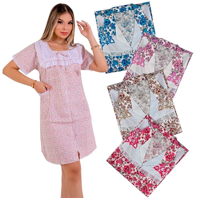 Kit 2 Camisolas Algodão Adulto Para Senhoras Com Manguinha