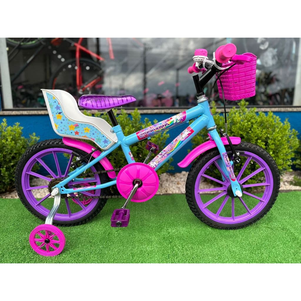 Bicicleta Infantil Menina Aro 16 C/ Cadeirinha P/ Boneca Bike