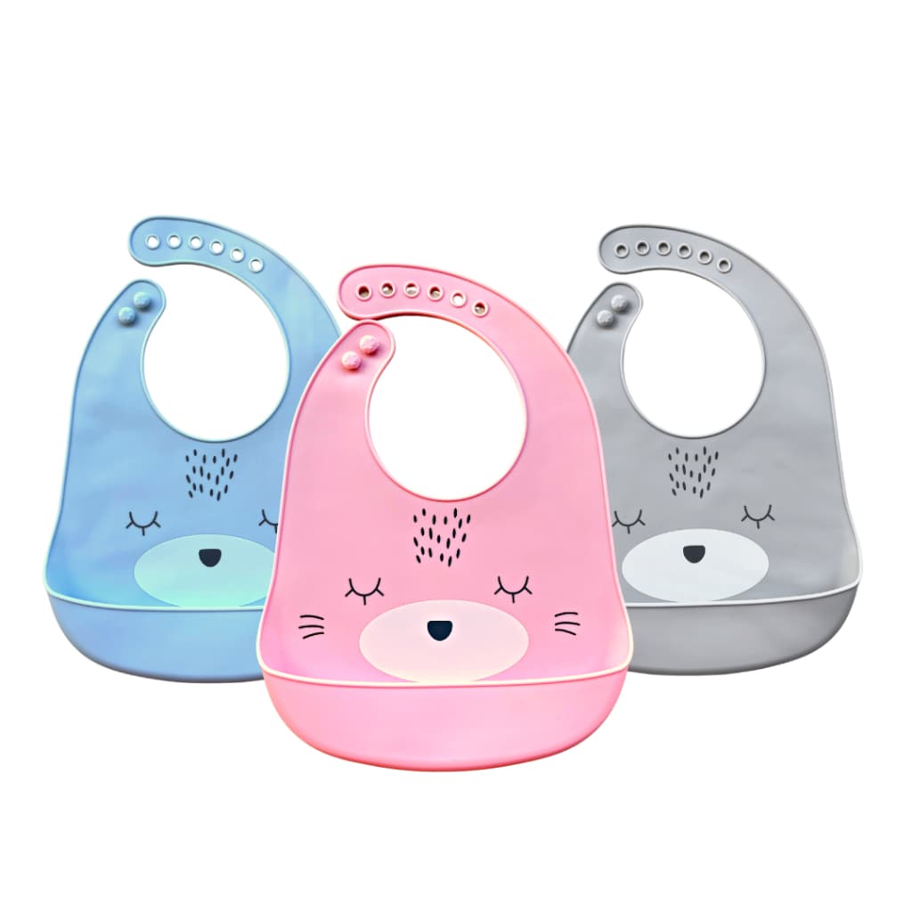 Babador Bebê Pega Migalhas Silicone Cata Migalhas Buba Azul Cinza Rosa