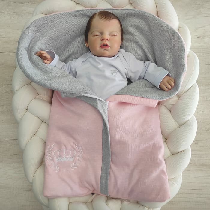 Porta Bebê Saco de Dormir Avulso Para Bebê Dupla Face Coroinha Rosa com Palha/Rosa com Mescla/Vermelho com Mescla